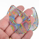 5 Metal RAINBOW TEARDROP Charms Filigree Enamel 2.5" chs4988