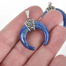 LAPIS LAZULI Double Horn Pendant, Blue Crescent Moon, MicroPavé Pendant, Upside Down Moon, 27mm (1-1/8"), chs4999