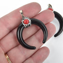 BLACK Double Horn Pendant, Crescent Moon, Resin Horns, Pave Pendant, Upside Down Moon, 38mm (1-1/2"), chs5000