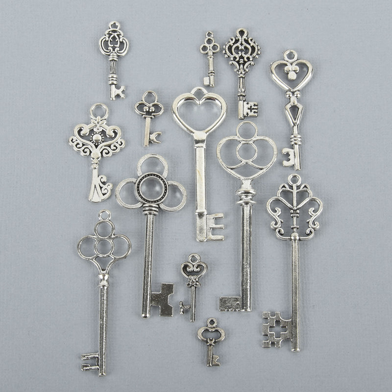 13 Silver Key Charms, mixed styles chs5008