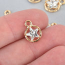 5 Gold STAR Charms Crystal Rhinestone chs5013
