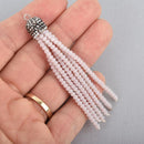 BLUSH PINK Tassel Charm CRYSTAL Bead Pendant, Tassel Necklace Enhancer, Pave Rhinestone 3" long, chs5027