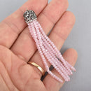 LIGHT PINK Tassel Charm CRYSTAL Bead Pendant, Tassel Necklace Enhancer, Pave Rhinestone 3" long, chs5032