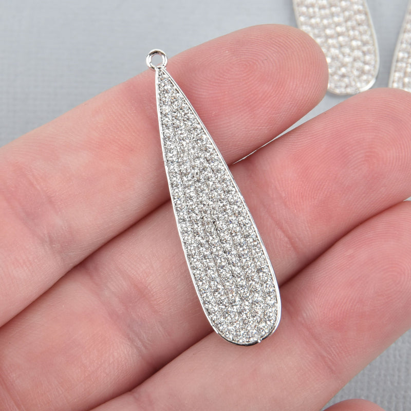 Silver Teardrop Charm Micropave Micro Pave 1-3/4" chs5047