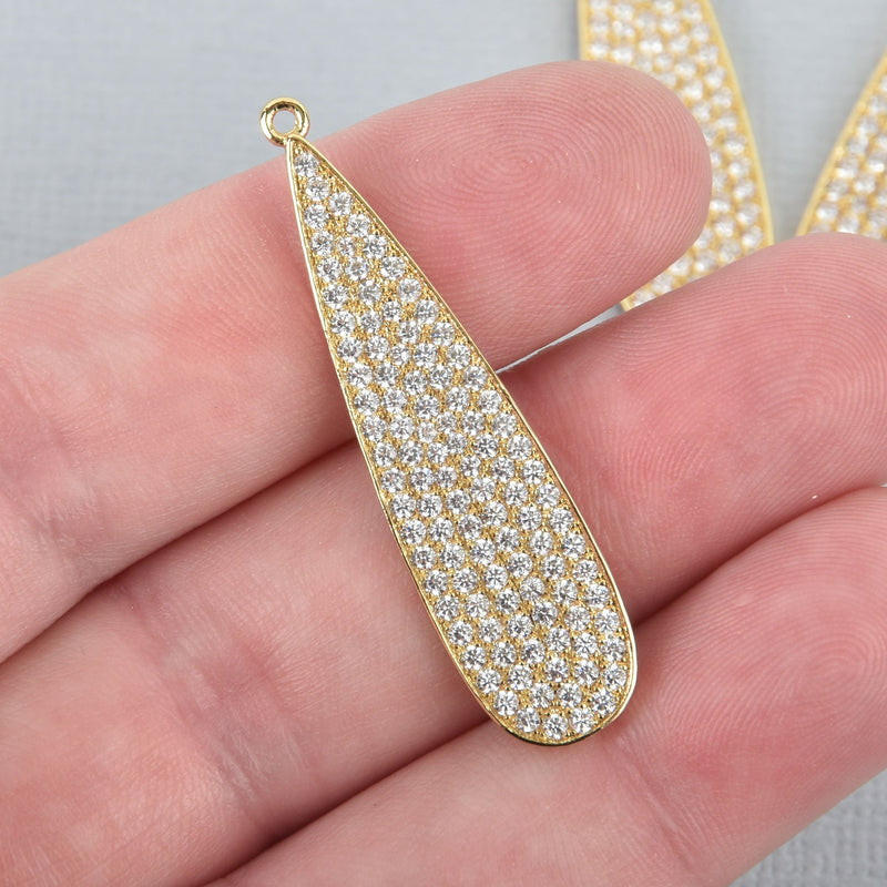 Gold Teardrop Charm Micropave Micro Pave 1-3/4" chs5048