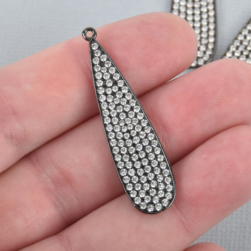 Black Teardrop Charm Micropave Micro Pave 1-3/4" chs5049