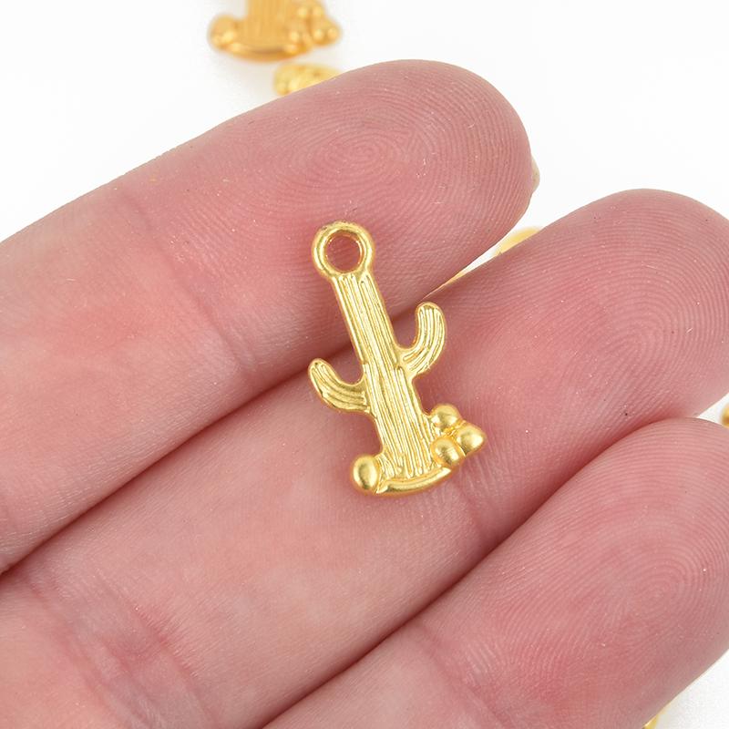 10 Matte Gold CACTUS Charms, Metal, 19x10mm, chs5051