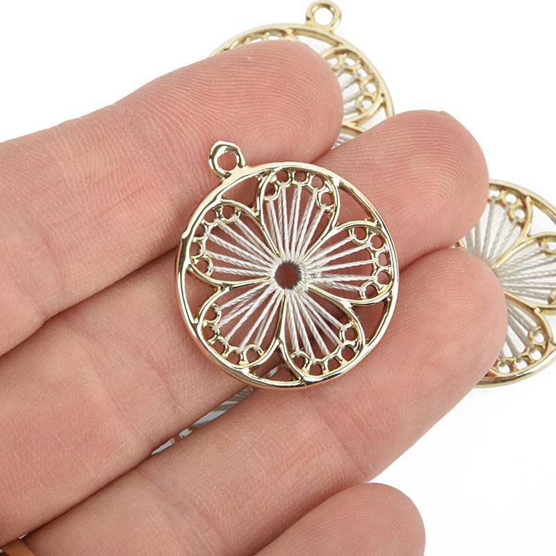 5 Flower Charms Gold Plate with Gray Thread chs5055
