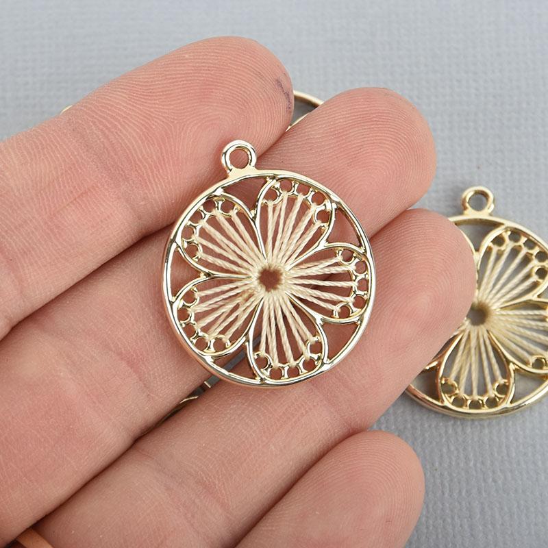 5 Flower Charms Gold Plate with IVORY Thread chs5056
