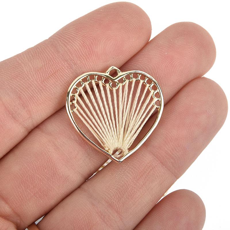 5 Heart Charms Gold Plate with IVORY Thread chs5066