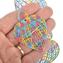5 Rainbow Heart Leaf Charms Metal Filigree Enamel 2.5" chs5068