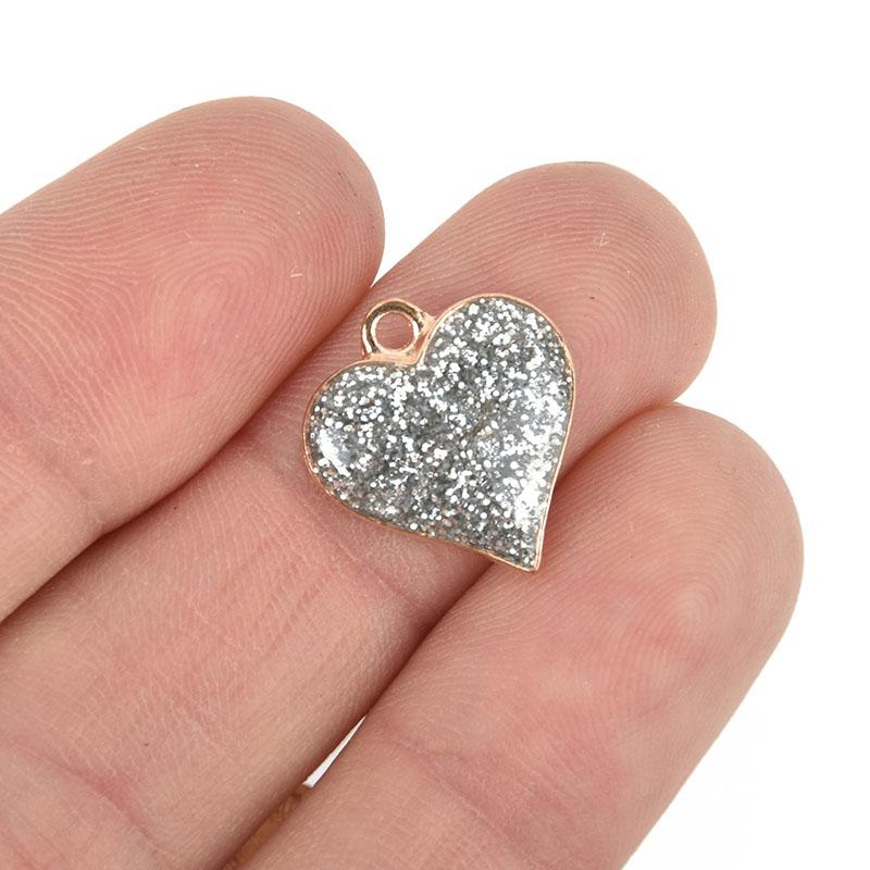 10 Silver Heart Charms, Glitter enamel with gold plated charm, 17mm chs5078