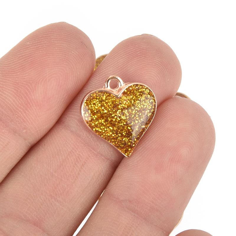 10 Gold Heart Charms, Glitter enamel with gold plated charm, 17mm chs5079