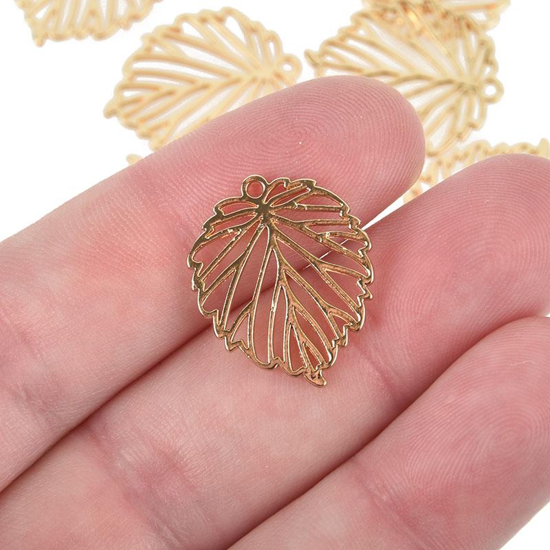 10 Gold Filigree Leaf Charms 22mm chs5083