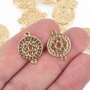 20 Gold Connector Link Charms Mandala filigree 19mm x 14mm chs5086