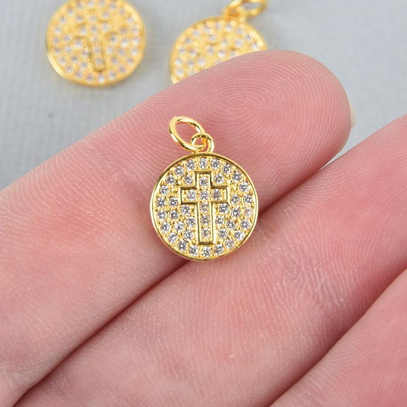 Gold CROSS Micro Pave Charm Dot Charm 11mm chs5092