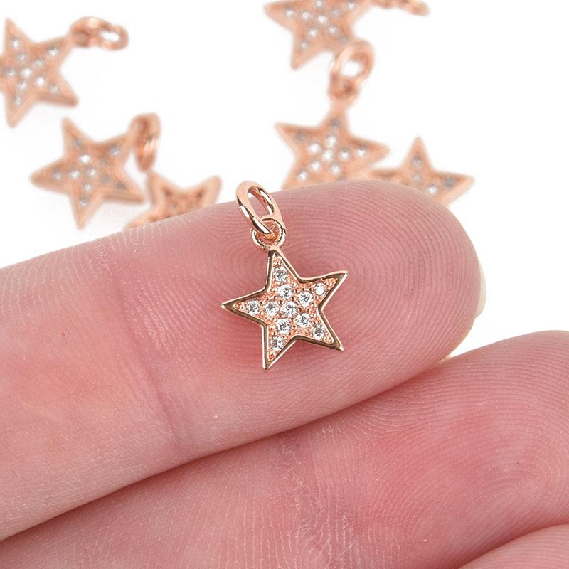 ROSE GOLD Star Charm CZ Cubic Zirconia in Brass 10mm chs5094