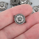 1 Black Round Charm, Micro Pave CZ Cubic Zirconia Crystals, Rhinestone 2-hole Connector Link, 13mm, chs5095