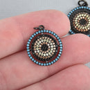 Black Crystal Micro pave' Charm, Medallion with hand-set CZ crystals, Cubic Zirconia Stones 18mm chs5098