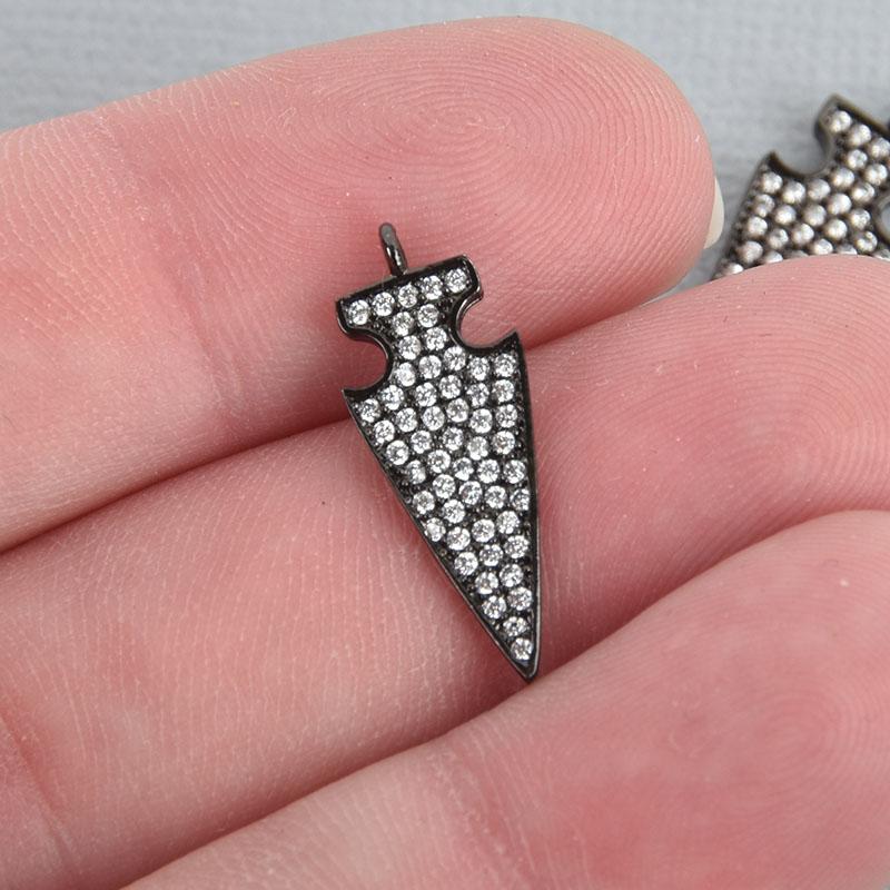 Black ARROWHEAD Charm Micro Pave CZ Crystals Rhinestone Brass Metal Triangle Charm 22mm chs5105