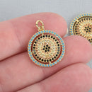 Gold Crystal Micro pave' Charm, Medallion with hand-set CZ crystals, Cubic Zirconia Stones 18mm chs5109