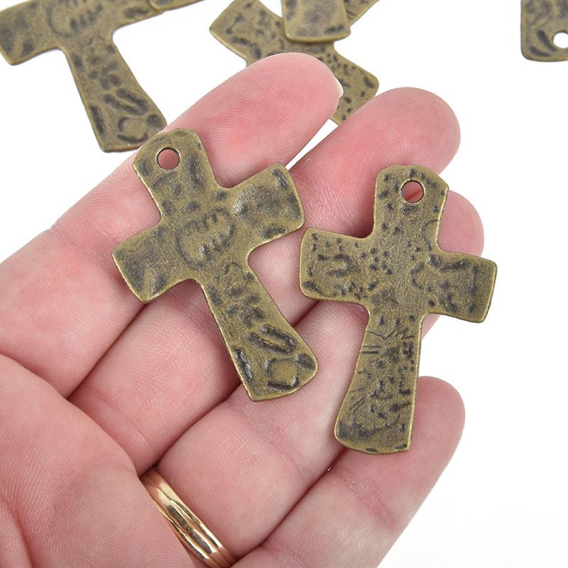 4 Hammered Bronze Cross Pendant Charms, oxidized bronze, large 1-3/4" long, chs5111