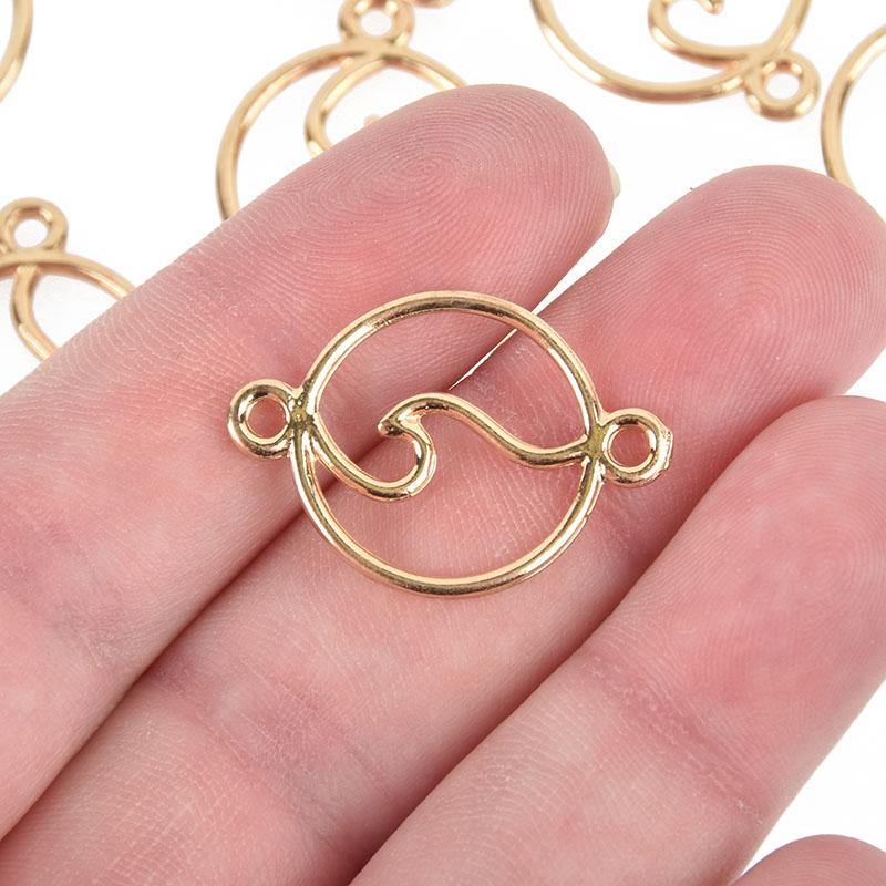 10 BEACH WAVE Charms, Gold Plated Wave Connector Link Charms, 28x20mm chs5112