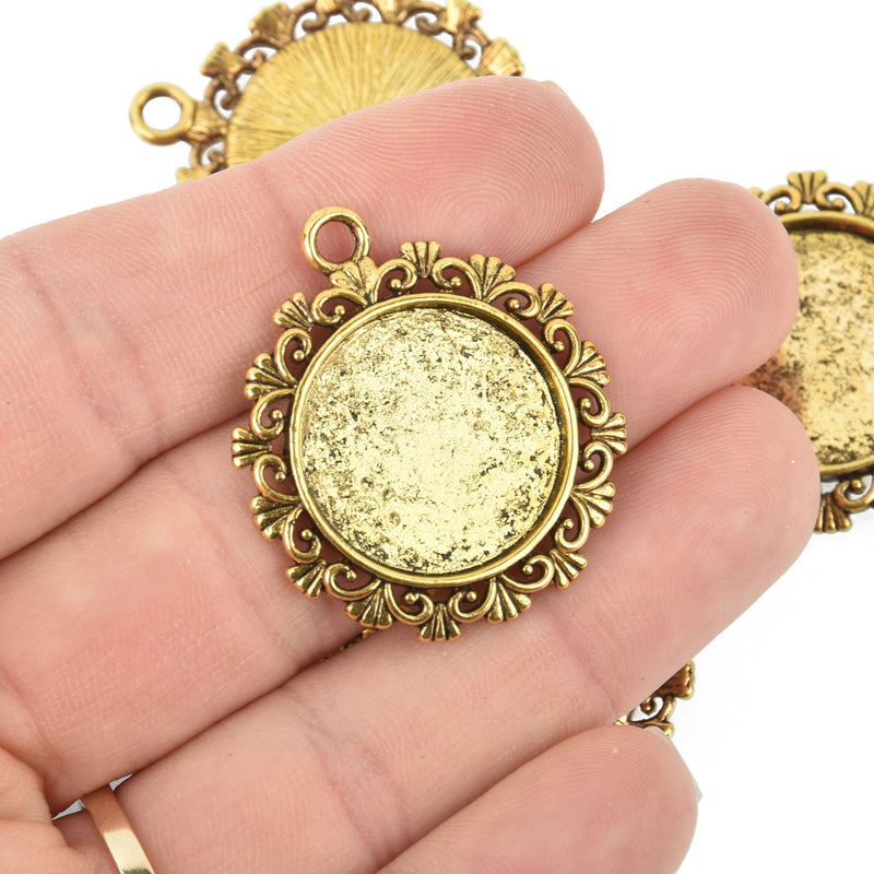 10 Gold Bezel Tray Charms tray fits 20mm round cabochons chs5121