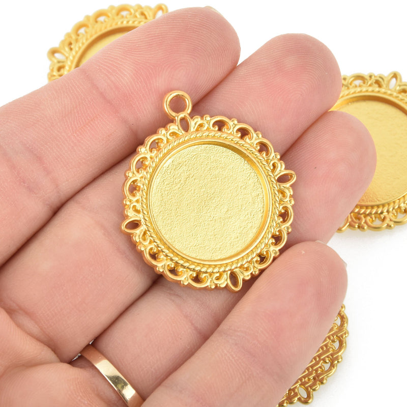 5 Matte Gold Bezel Tray Charms tray fits 20mm round cabochons chs5122