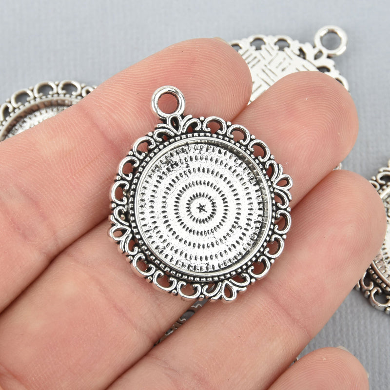 10 Silver Bezel Tray Charms tray fits 20mm round cabochons chs5123