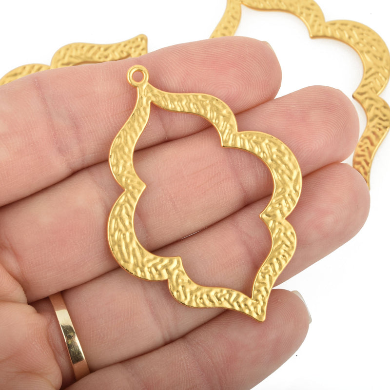 5 Matte GOLD Open Quatrefoil Pendant Charms, 53mm, chs5127