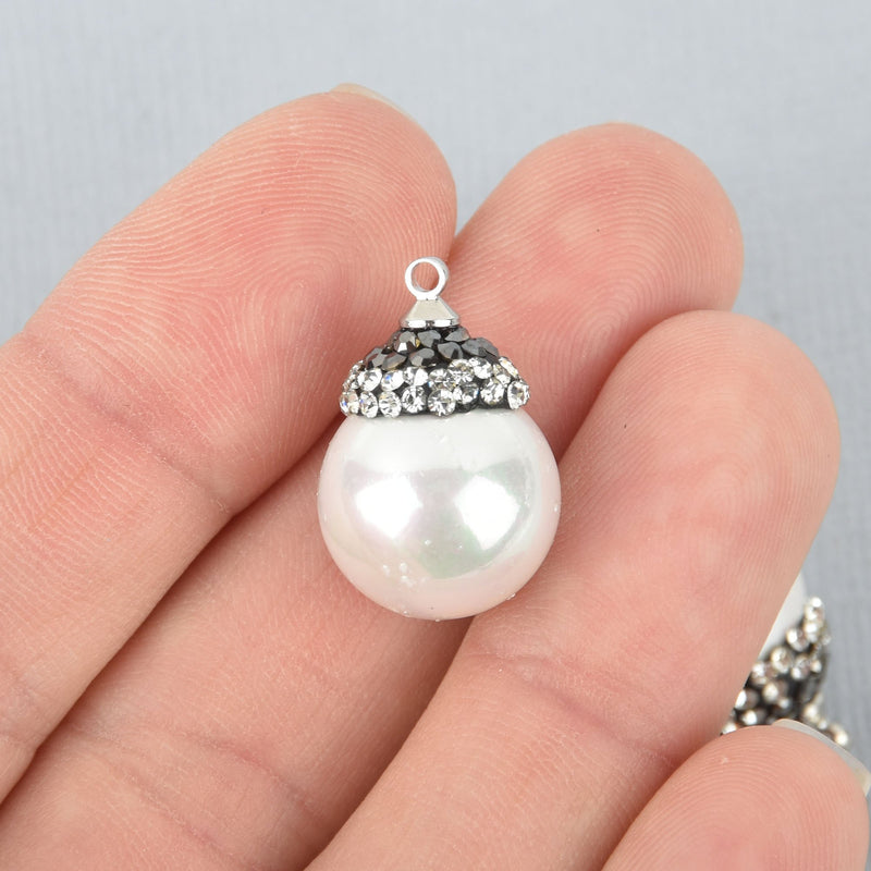 White shell pearl charm Micro pave crystals Drop charm 15mm chs5129