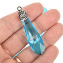 Aqua Blue Crystal Teardrop Drop Pendant rhinestone micro pave bead cap, 2" chs5131