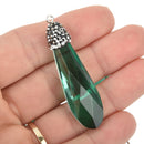 Green Crystal Teardrop Drop Pendant rhinestone micro pave bead cap, 2" chs5132
