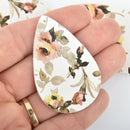 10 Faux Leather Teardrop Charms PEACH FLORAL Vegan Leather Pendant 2-1/4" long chs5135