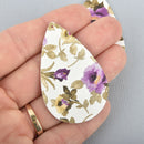 10 Faux Leather Teardrop Charms PURPLE FLORAL Vegan Leather Pendant 2-1/4" chs5137