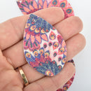 10 Faux Leather Teardrop Charms PEACOCK FEATHER Glitter Vegan Leather Pendant 2-1/4" long chs5139