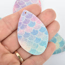10 MERMAID RAINBOW Faux Leather Teardrops with GLITTER Charm Pendant Vegan Leather, 2-1/4" long chs5140