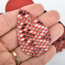 5 Faux Leather Teardrop Charms RED SNAKESKIN Vegan Leather Pendant 2-1/4" long chs5141
