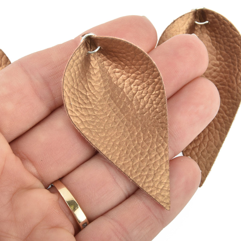 10 BRONZE GOLD Faux Leather Leaf Teardrop Charm Pendant Vegan Leather, 2-1/2" long chs5142
