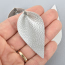 10 SILVER Faux Leather Leaf Teardrop Charm Pendant Vegan Leather, 2-1/2" long chs5143