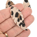 10 Faux Leather Leaf Charms Brown Black Faux Fur Vegan Leather 2-1/8" long chs5146