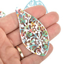 5 Metal LEAF Charms Floral Filigree Enamel 2-3/4" chs5149