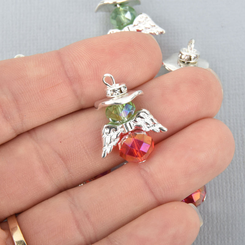 10 Crystal Angel Charms Glass Beads 1" long chs5151