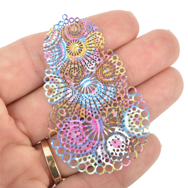 5 Metal Teardrop Charms Filigree Enamel 2-5/8" chs5159