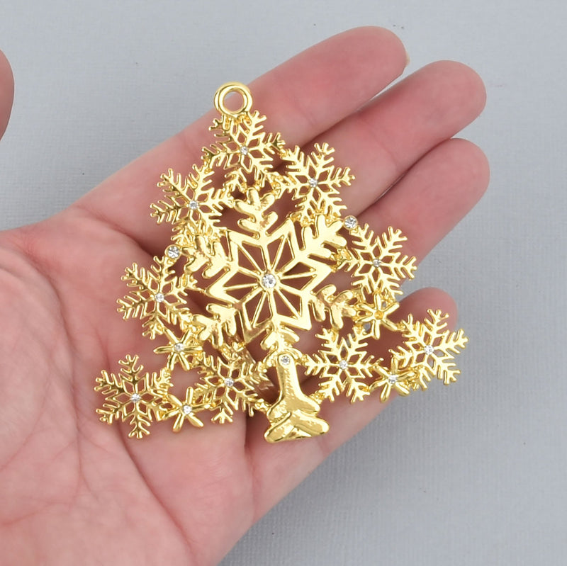 1 Large Rhinestone CHRISTMAS TREE Ornament, gold with clear crystals, 3-1/8", chs5170