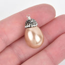Beige Teardrop shell pearl charm Micro pave crystals Drop charm 1" long chs5178