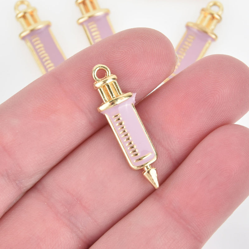 10 SHOT Charms SYRINGE Charms, pink and gold nurse charms chs5180