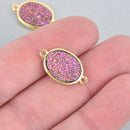 2 PINK Druzy Quartz Gemstone Charms gold oval connector link 20mm chs5182