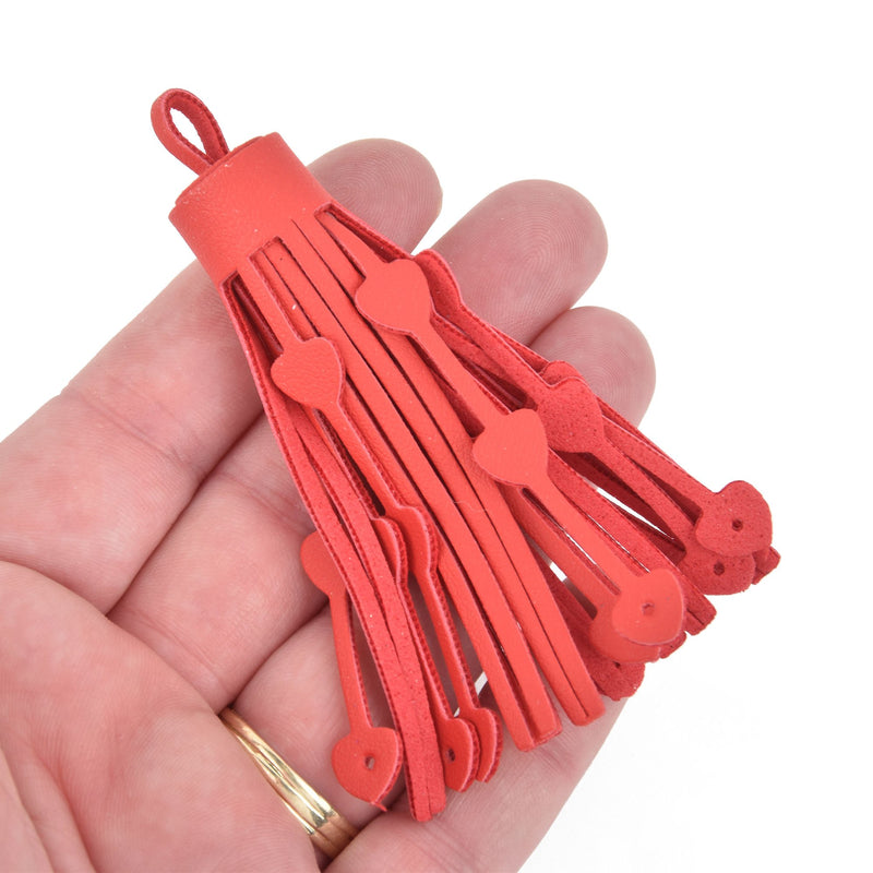 1 Red Tassel Faux leather HEARTS 3.5" long chs5185